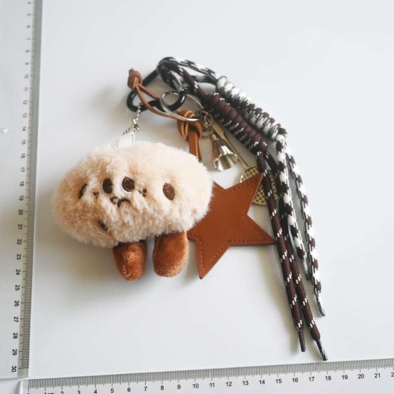 BRELOC Yuyu — formă de bob de cafea din pluș, stea din piele cu cinci colțuri, rachetă de tenis, șnur împletit pentru geantă, pandantiv decorativ
