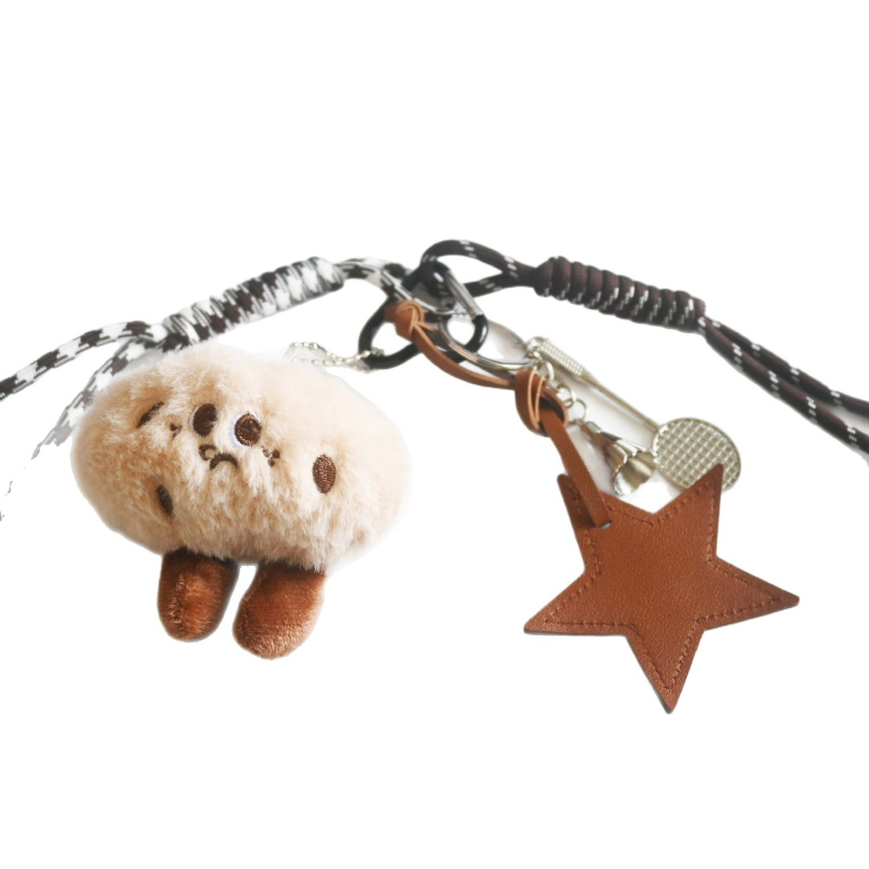BRELOC Yuyu — formă de bob de cafea din pluș, stea din piele cu cinci colțuri, rachetă de tenis, șnur împletit pentru geantă, pandantiv decorativ