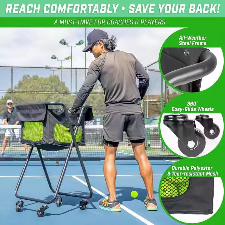 Teniso ir pickleball kamuolių rinkimo vežimėlis, geležies ir Oxford audinio rėmas, kilmė Foshan mieste, Guangdongo provincijoje, pritaikomas, nuimama saugojimo sistema