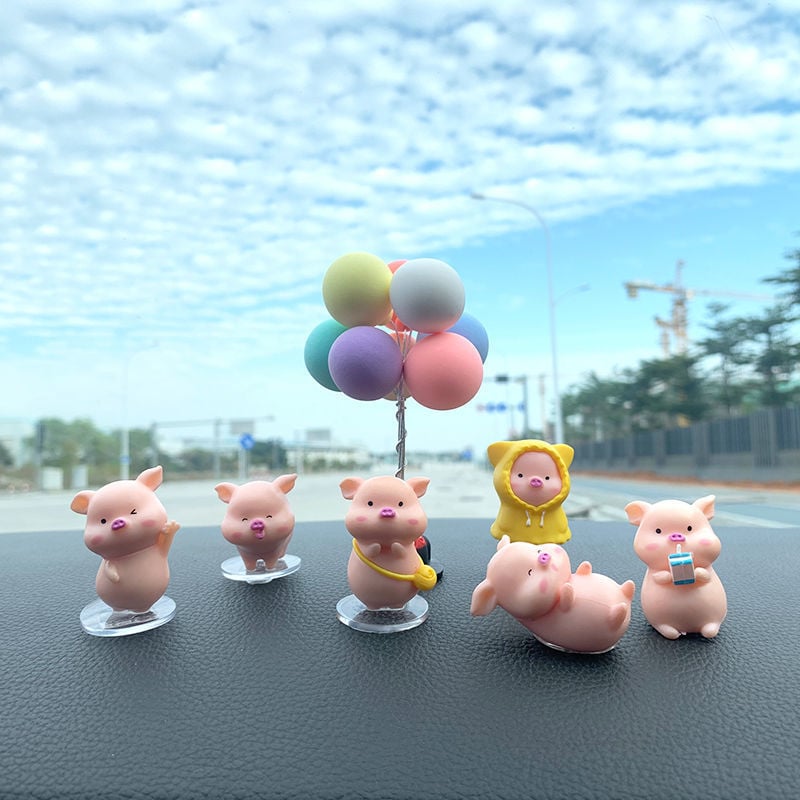 Διακόσμηση αυτοκινήτου – έξι καρτούν γουρουνάκια από ρητίνη για κεντρική κονσόλα, Jusuo