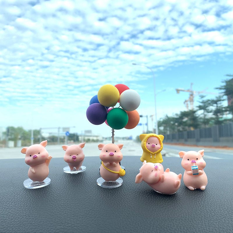 Διακόσμηση αυτοκινήτου – έξι καρτούν γουρουνάκια από ρητίνη για κεντρική κονσόλα, Jusuo