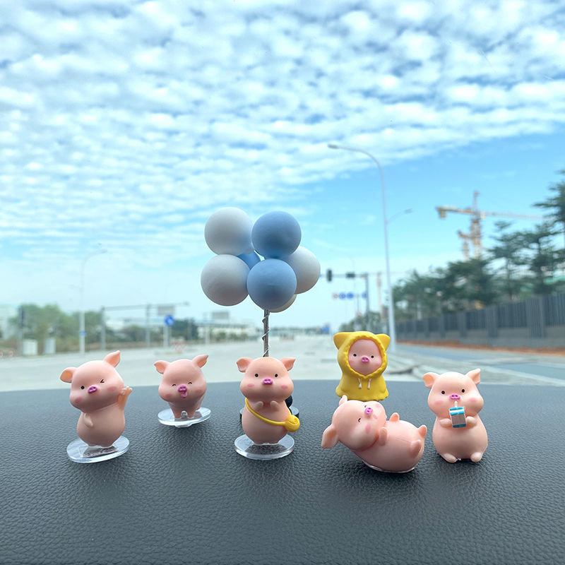 Διακόσμηση αυτοκινήτου – έξι καρτούν γουρουνάκια από ρητίνη για κεντρική κονσόλα, Jusuo