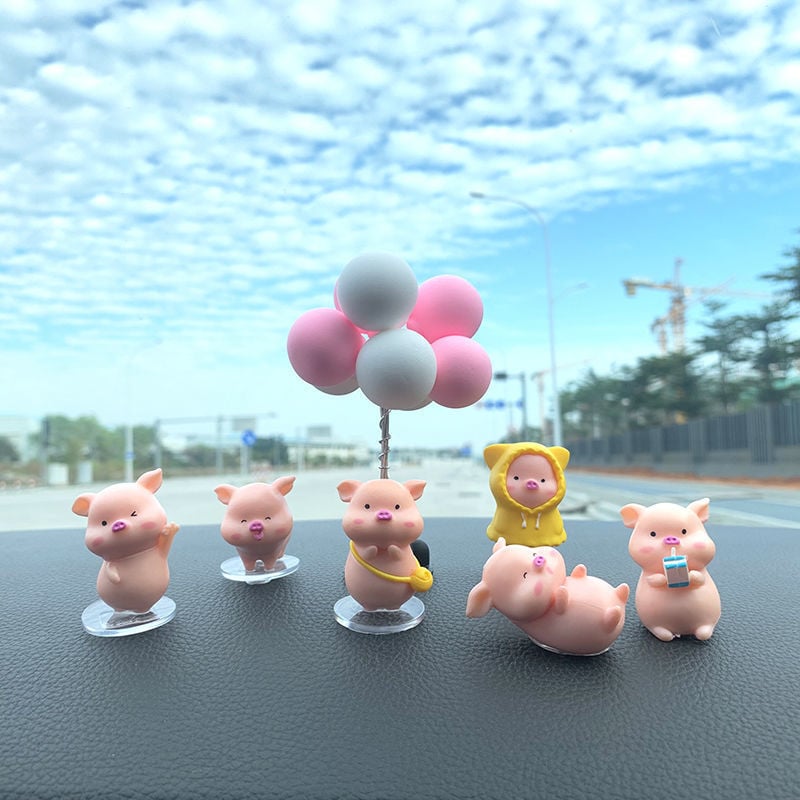 Διακόσμηση αυτοκινήτου – έξι καρτούν γουρουνάκια από ρητίνη για κεντρική κονσόλα, Jusuo