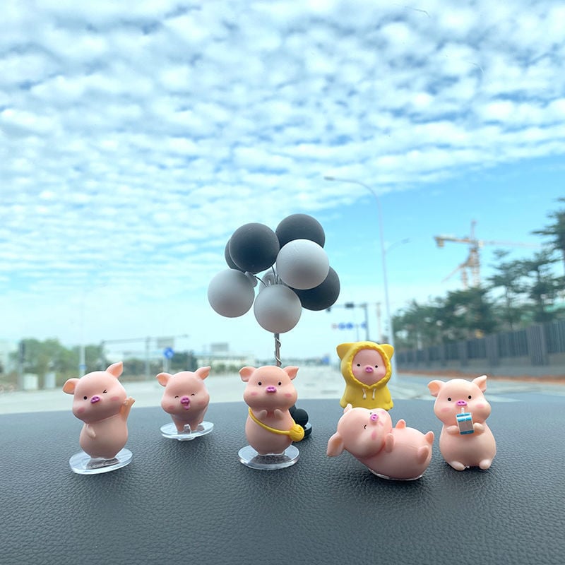 Διακόσμηση αυτοκινήτου – έξι καρτούν γουρουνάκια από ρητίνη για κεντρική κονσόλα, Jusuo