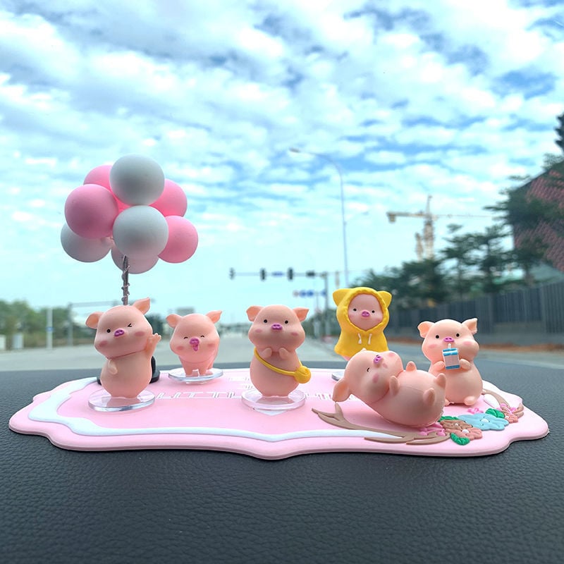 Διακόσμηση αυτοκινήτου – έξι καρτούν γουρουνάκια από ρητίνη για κεντρική κονσόλα, Jusuo