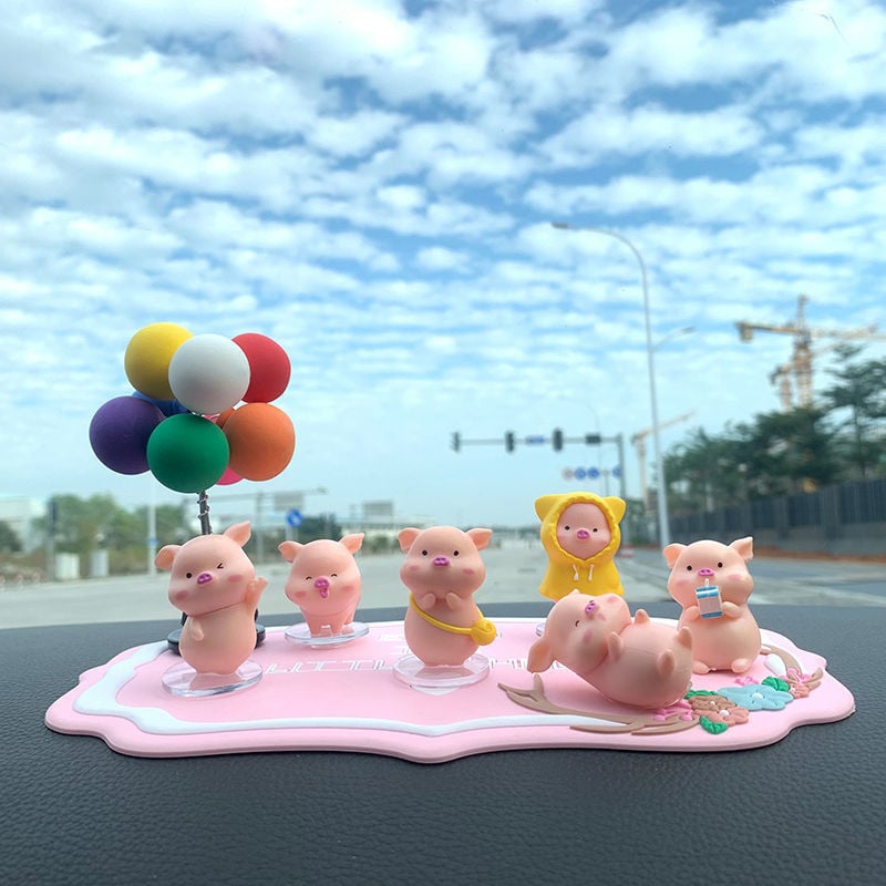 Διακόσμηση αυτοκινήτου – έξι καρτούν γουρουνάκια από ρητίνη για κεντρική κονσόλα, Jusuo