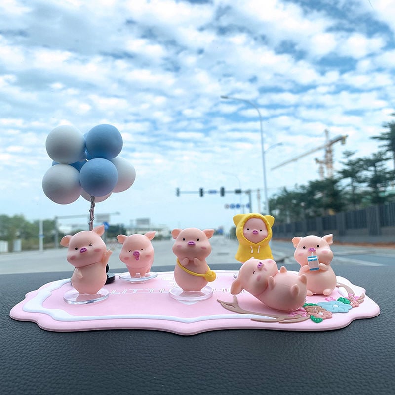 Διακόσμηση αυτοκινήτου – έξι καρτούν γουρουνάκια από ρητίνη για κεντρική κονσόλα, Jusuo