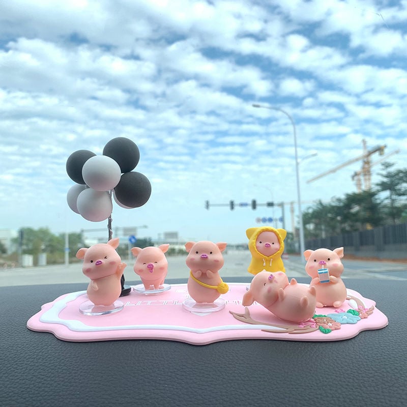 Διακόσμηση αυτοκινήτου – έξι καρτούν γουρουνάκια από ρητίνη για κεντρική κονσόλα, Jusuo