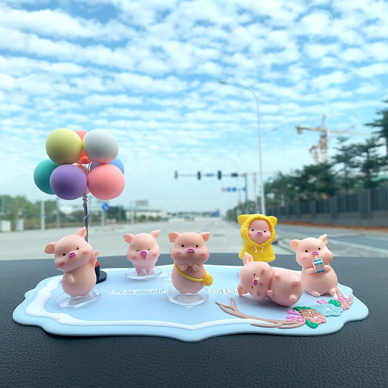 Διακόσμηση αυτοκινήτου – έξι καρτούν γουρουνάκια από ρητίνη για κεντρική κονσόλα, Jusuo