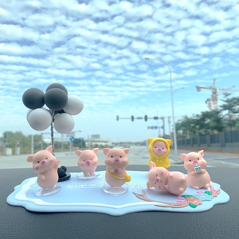 Διακόσμηση αυτοκινήτου – έξι καρτούν γουρουνάκια από ρητίνη για κεντρική κονσόλα, Jusuo