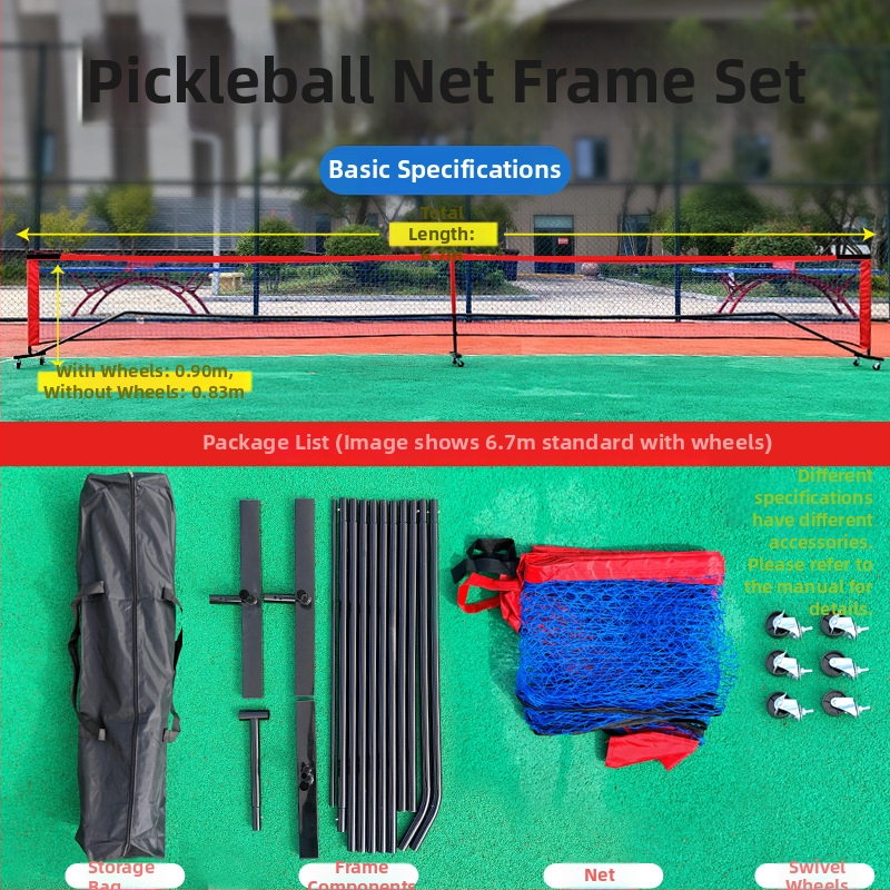 Rám siete pre pickleball – Prenosný, skladací set siete pre domáce použitie a vonkajšie tréningy; materiály: oceľová rúra, polyetylén, plátno