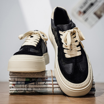 Vyriskos kedai su paslėptu aukščio padidinimu, nubuk odos viršus, vulkanizuota padas, raišteliai