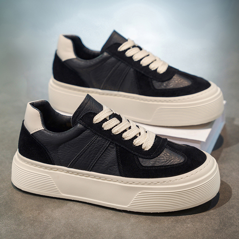 Vyriskos kedai su paslėptu aukščio padidinimu, nubuk odos viršus, vulkanizuota padas, raišteliai