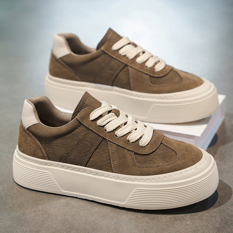 Vyriskos kedai su paslėptu aukščio padidinimu, nubuk odos viršus, vulkanizuota padas, raišteliai