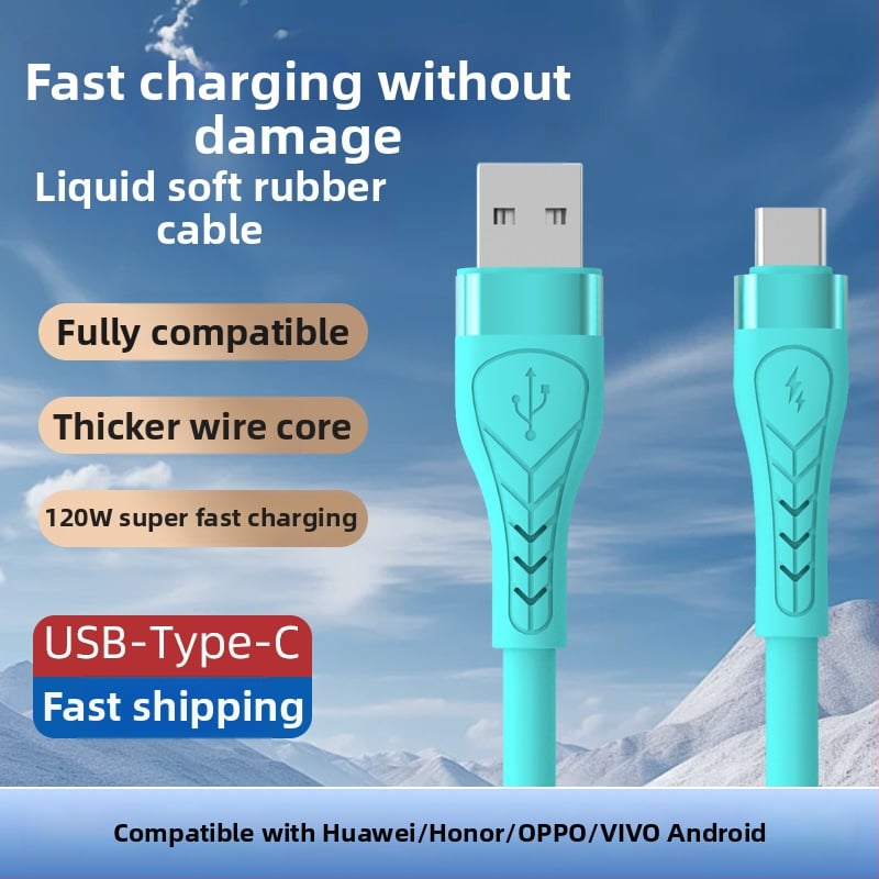 Xiangyu USB-C ātrās uzlādes kabelis, silikons, 120W, ar vienu konektoru, 3C sertifikāts 2025230907005346