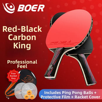 Raketa na stolný tenis Boer/bol Carbon King – Basswood doska, guma proti lepeniu, horizontálny úder, tlač loga