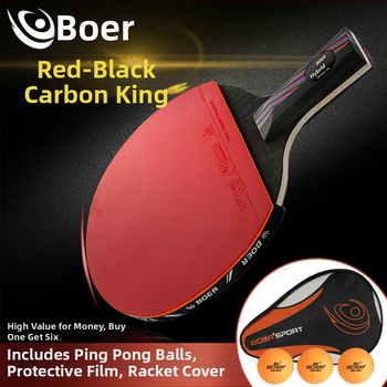 Raketa na stolný tenis Boer/bol Carbon King – Basswood doska, guma proti lepeniu, horizontálny úder, tlač loga