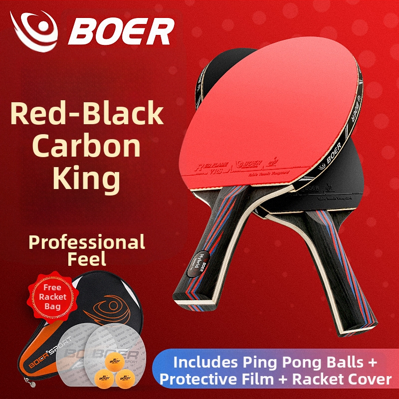 Raketa na stolný tenis Boer/bol Carbon King – Basswood doska, guma proti lepeniu, horizontálny úder, tlač loga