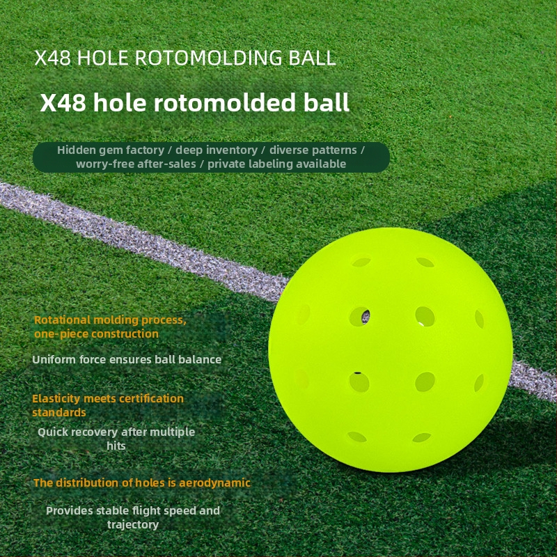 Profesionalus pickleball kamuolys, 48 skylės, rotomolduota konstrukcija, PE medžiaga, svoris 26 g ± 3 g, lauko žaidimui