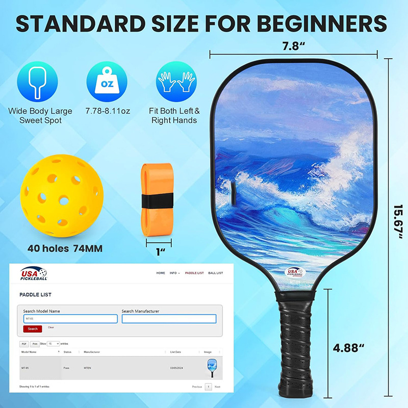 Pickleball ракета – стъклопластична конструкция, ядро от пчелна пита, за спорт на открито