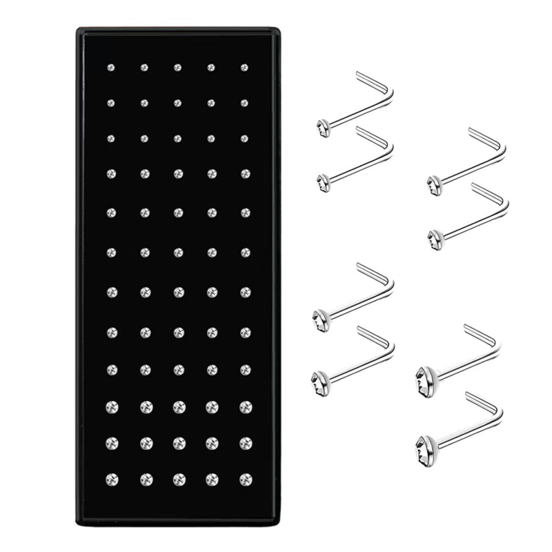 Пръстен за нос от неръждаема стомана, Л-образен дизайн, унисекс, с бял кристал, електроплатен, серия Принцеса