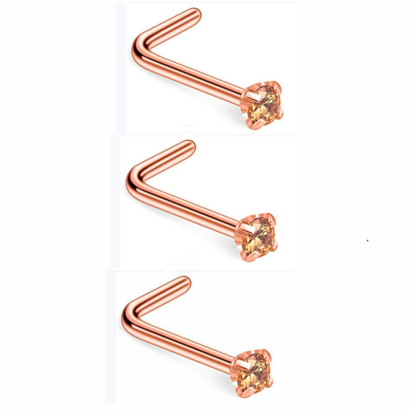 L-σχήματος ρινικό σκουλαρίκι από ανοξείδωτο ατσάλι με ζιρκόν ένθετο, unisex