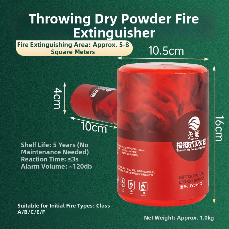 Heaven T tipa izmetamais ugunsdzēsējs ar sausu pulveri, 0,8 kg