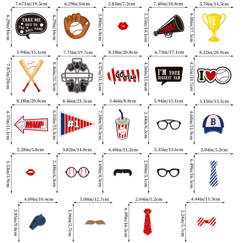 Αξεσουάρ φωτογραφιών για πάρτι μπεϊζμπολ - χάρτινα, εκτυπωμένα, προσαρμόσιμα