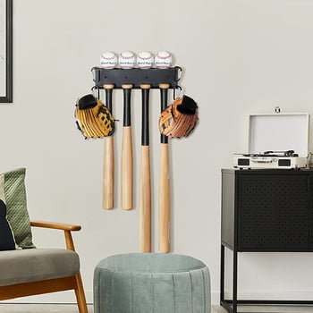 Zidni držač baseball palica od karbonskog čelika, dvije razine, čvrst, višestruka uporaba