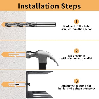 Zidni držač baseball palica od karbonskog čelika, dvije razine, čvrst, višestruka uporaba