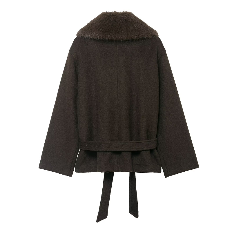 Dámska bunda s kožušinovým golierom, polyester 95%+, dlhé rukávy, zima 2025