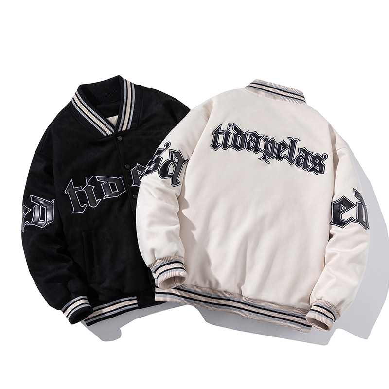 Бейсболно яке в стил хип-хоп, със стойка на яка, цип, дебело квилтирано замшено подплатено, свободен силует, зимно 2022