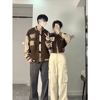 Мъжко винтидж бейзболно яке с бродирани букви, свободна кройка, стойка яка, за пролет и есен.