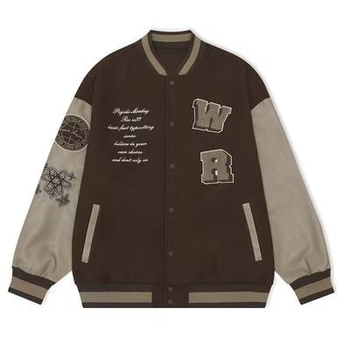 Мъжко винтидж бейзболно яке с бродирани букви, свободна кройка, стойка яка, за пролет и есен.