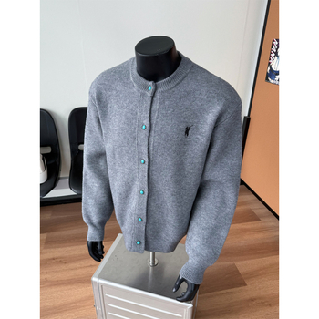 Ανδρικό πλεκτό καρντγάν με χαλαρή γραμμή, γιακά τύπου baseball, μακριά μανίκια, πολυεστερικό ύφανσμα