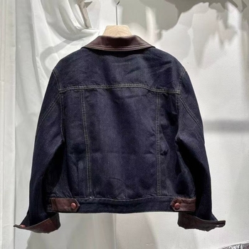Ženska retro patchwork denim jakna, jesen–zima, podstavljena fleesom, debela, kontrastne boje, kratka jakna s reverom