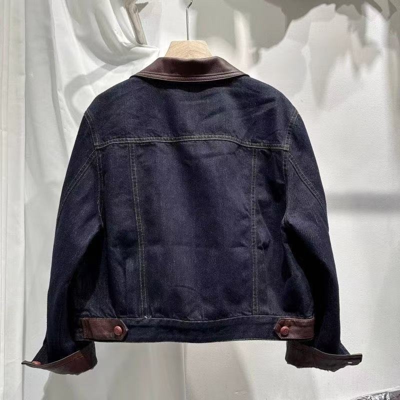 Ženska retro patchwork denim jakna, jesen–zima, podstavljena fleesom, debela, kontrastne boje, kratka jakna s reverom
