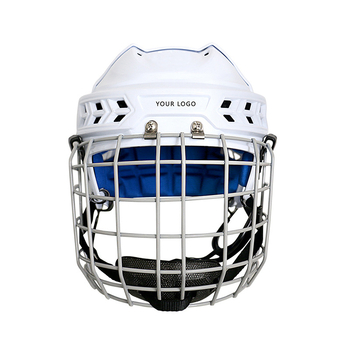 Hokeja ķivere – PP + EVA + oglekļa tērauds; Produkta kods: T1; OEM pieejams; Logotipa drukāšana: iespējama; Piemērojamie sporta veidi: hokejs, ledus un sniega sporta veidi, citi bumbu spēles