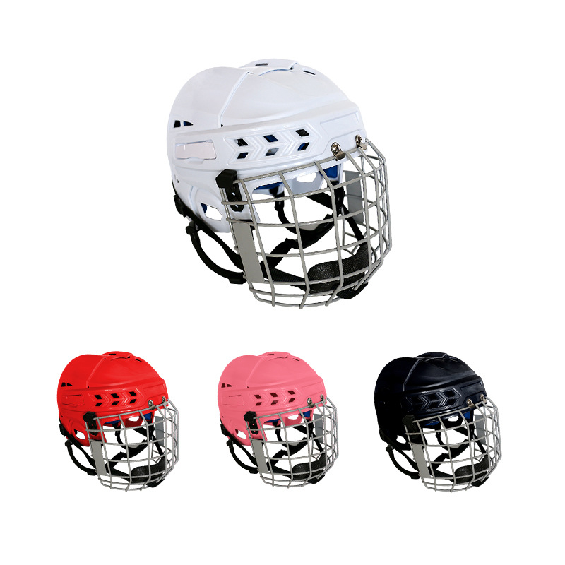 Hokeja ķivere – PP + EVA + oglekļa tērauds; Produkta kods: T1; OEM pieejams; Logotipa drukāšana: iespējama; Piemērojamie sporta veidi: hokejs, ledus un sniega sporta veidi, citi bumbu spēles