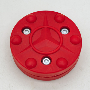 Divslāņu apmācības bumba riteņhokejam un hokejam uz ledus, zīmols Wheel on Wheel; materiāls: pastiprināts neilons; logotipa drukāšana: jā