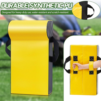 Klininės formos futbolo blokavimo pagalvė komandos treniruotėms; atminties putų branduolys; poliuretano danga; tinkama futbolui, regbiui, krepšiniui ir hokejui