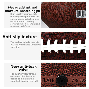 Amerikietiškojo futbolo PU kamuolys – neslidus, atsparus dilimui, mašiniškai siūtas, skirtas jaunimui ir suaugusiems treniruotėms