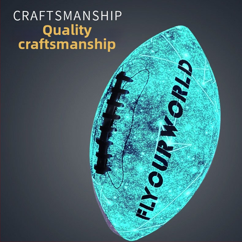 Rugby lopta: svetlá, fluoreskujúca a reflexná; PU materiál, šitie strojové, prispôsobiteľná s logom