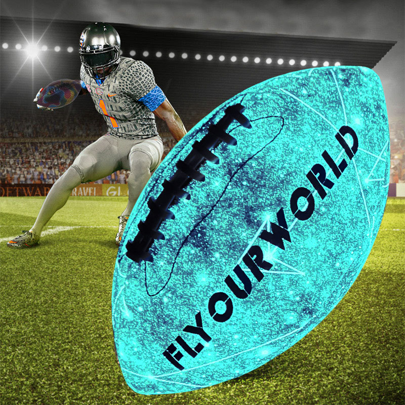 Ръгби топка: светеща, флуоресцентна и отражателна; PU материал, машинно шиене, персонализирана с лого