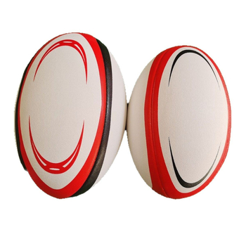 Guminis regbio kamuolys su grubia neslystančia danga treniruotėms ir varžyboms; siuvama mašininiu siuvimu, logotipo spausdinimas įmanomas, kilmė Yiwu, Zhejiang