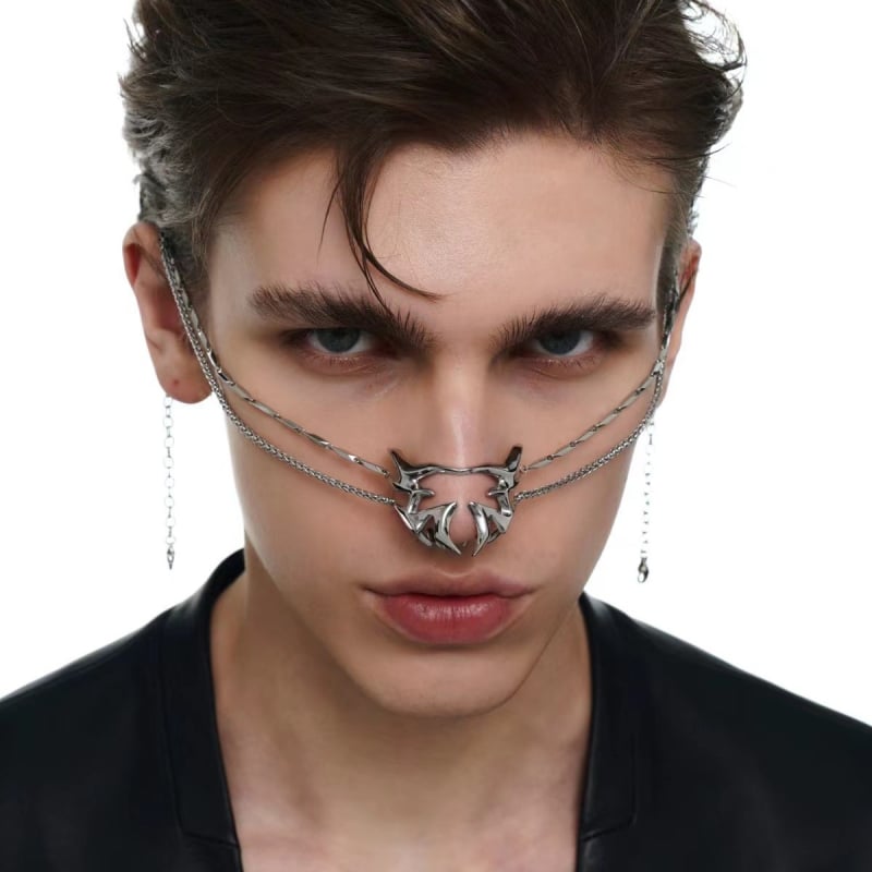 Μάσκα μύτης από χαλκό, ηλεκτροπλατινωμένη επιφάνεια, γεωμετρικός σχεδιασμός, unisex, πανκ στυλ