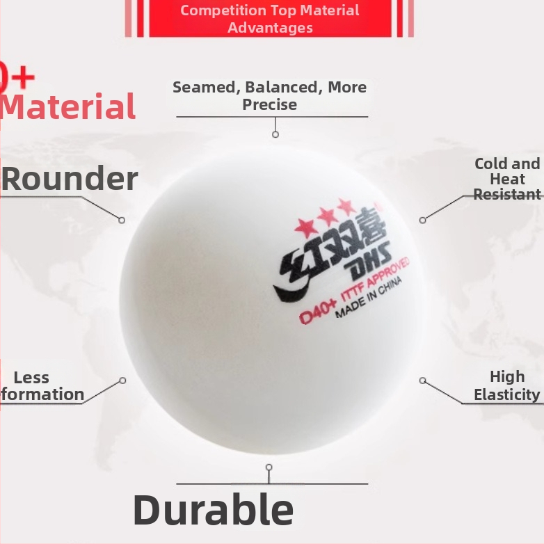 Galda tenisa trenēšanas bumba, Red Double Happiness, PVC materiāls, bez logotipa, 10 gab. komplekts