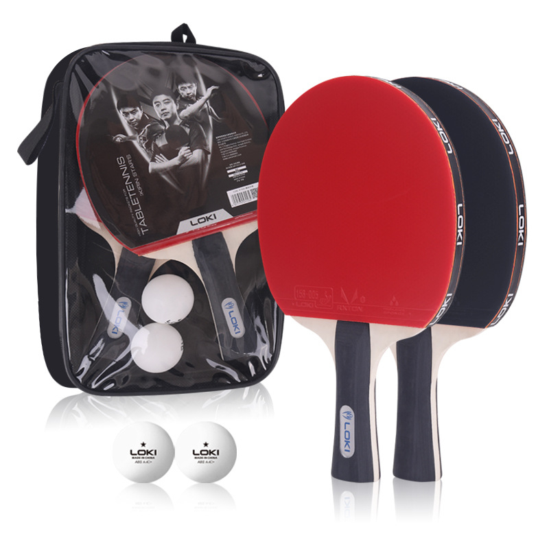 Set reketa za stolni tenis s bazom od topole, guma s reverznim ljepilom, ravna raketa, dvije rekete i dvije lopte, otisnuti logo