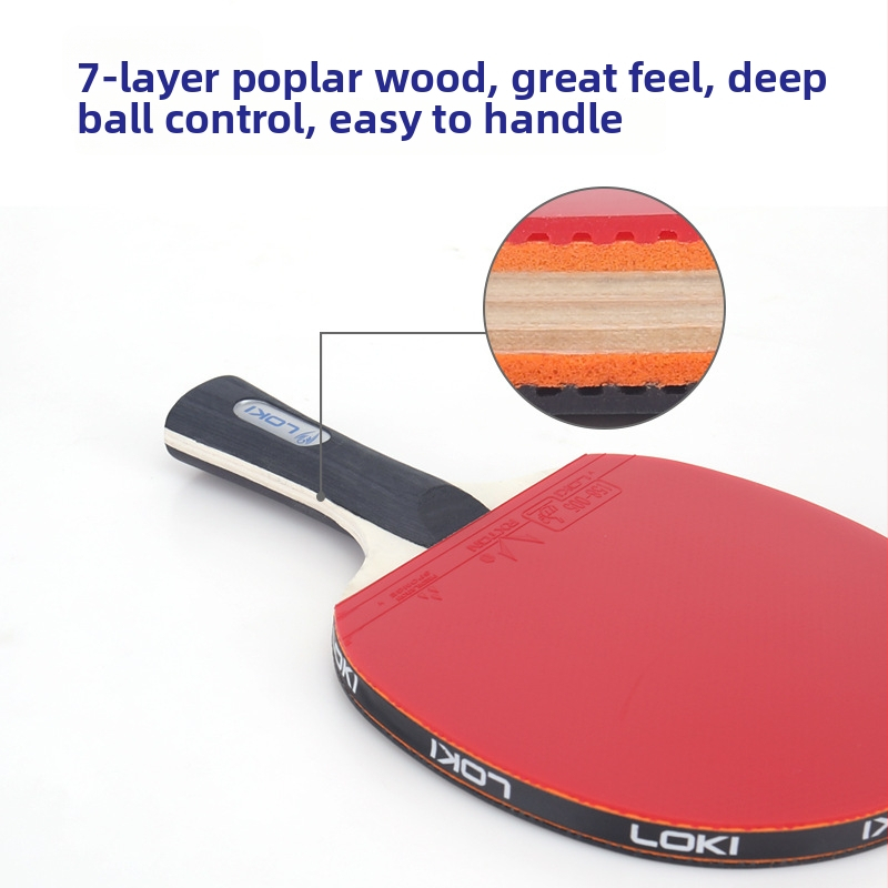 Set reketa za stolni tenis s bazom od topole, guma s reverznim ljepilom, ravna raketa, dvije rekete i dvije lopte, otisnuti logo