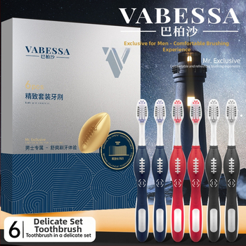 Rankinis dantų šepetėlis su regbio stiliaus rankena, modelis VB-718, vidutinio kietumo šereliai, dėžutė 120 vienetų